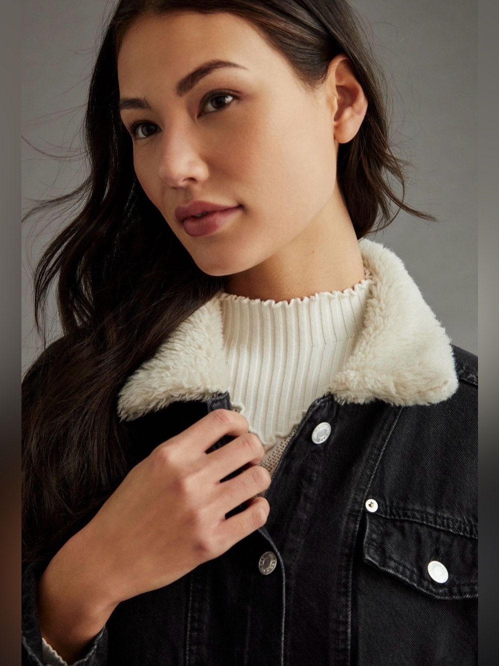 Anthropologie. Pilcro Sherpa-Collar Denim Jacket. Black denim. Sz Small. - Picture 4 of 7